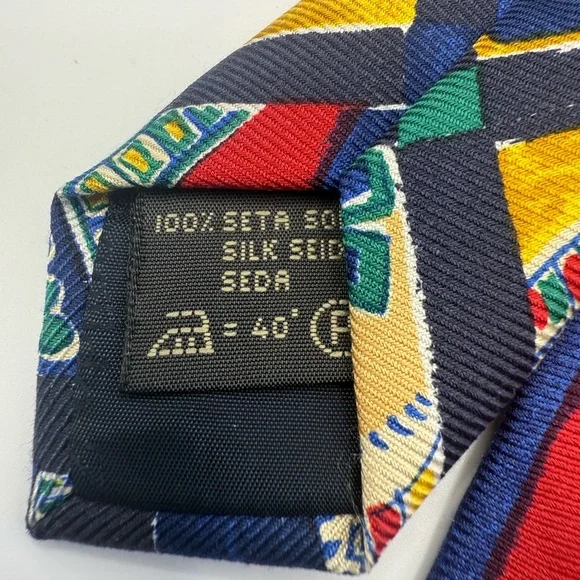 Ermenegildo Zegna Colorful Floral Geometric Silk Tie - Picture 6 of 6